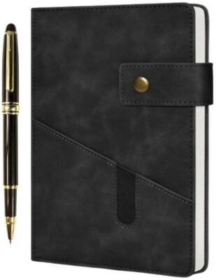 Vfaejll Black A5 Lined Leather Journal Notebook