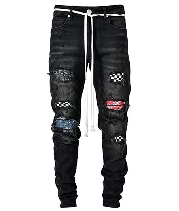 Generic Men's Vintage Ripped Patch Jeans