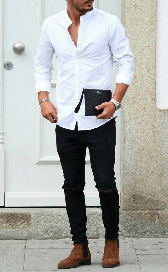 stylish black jeans matching shirt men