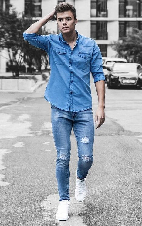 denim blue shirt combination ideas for men