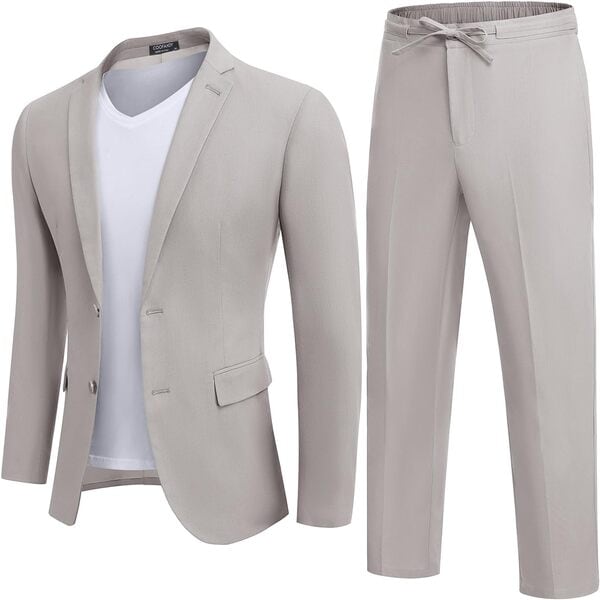 COOFANDY Men's 2 Piece Linen Suits Set Regular Fit Casual Lightweight Blazer Jacket and Pants 