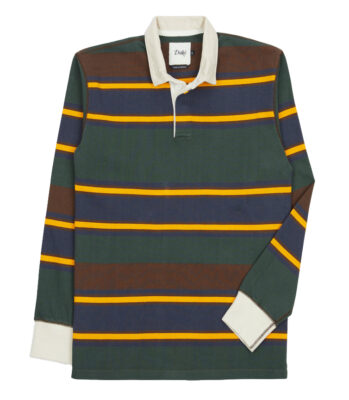 Drake's Green, Navy and Gold Stripe Cotton Rugby Shirt