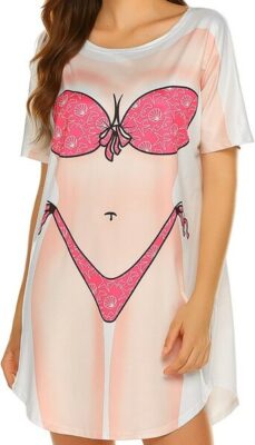 Ekouaer Bikini Print Cover-Up Baggy T Shirt Dress