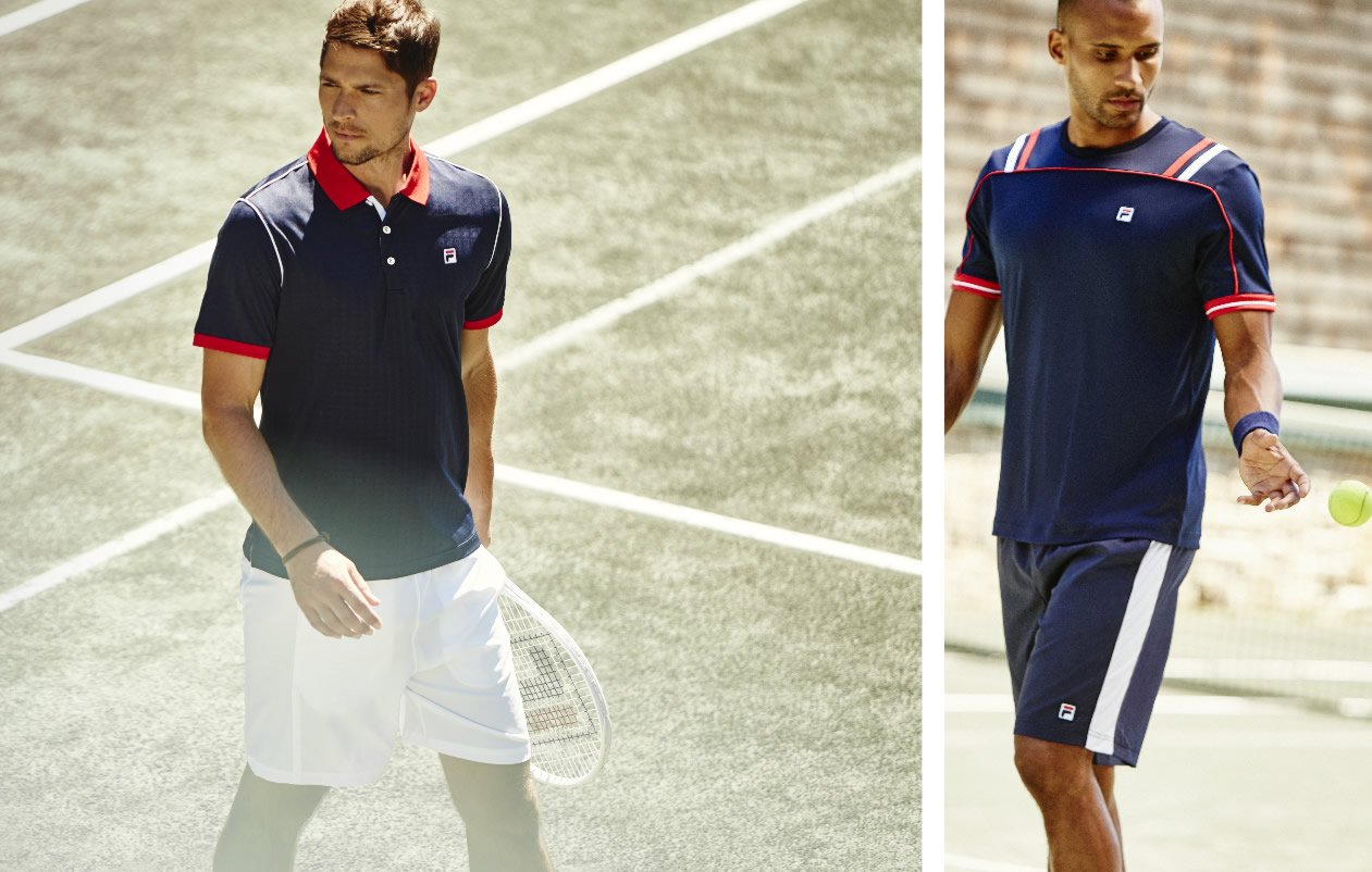 Men showcasing premium tennis apparel.