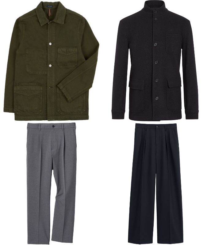 Chore jackets and wide trousers