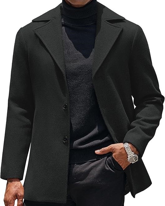 COOFANDY Mens Notched Collar Pea coat With Pockets