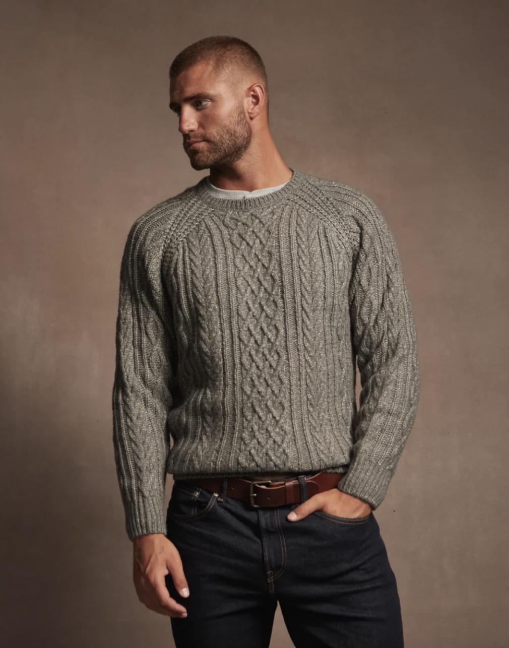 Weatherproof Chunky Cable Crew Sweater on Model