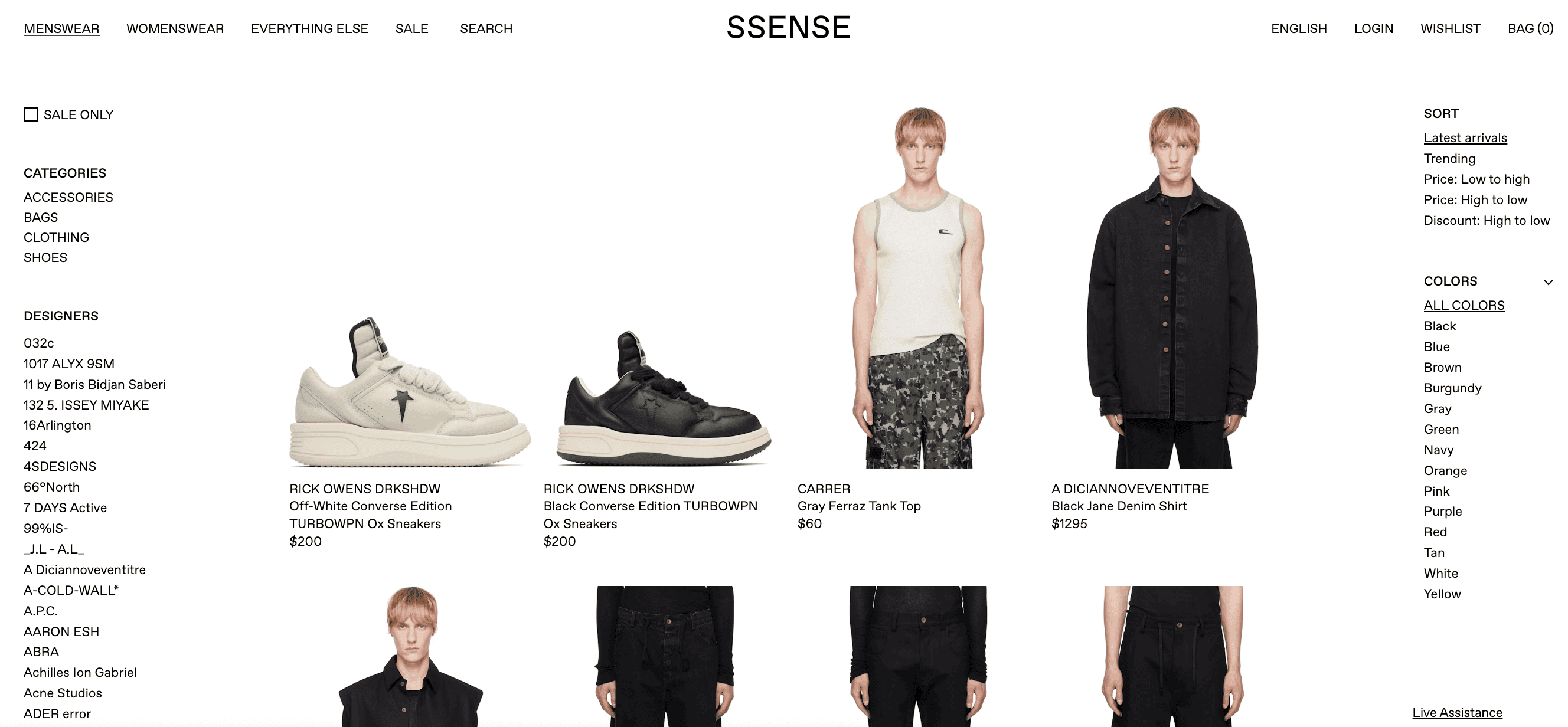 SSENSE menswear homepage to answer the question is ssense legit