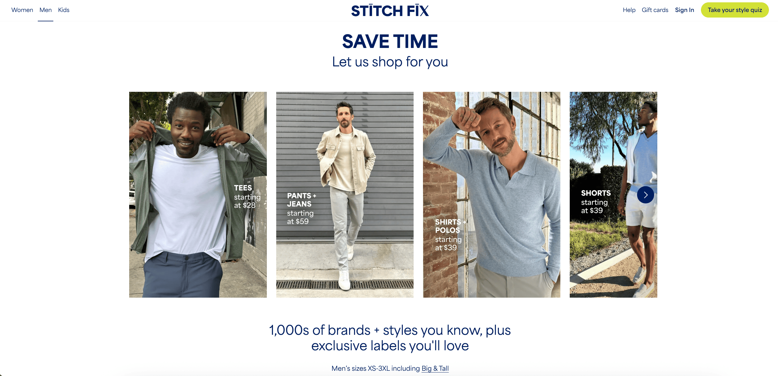 Stitch fix homepage, showing users wearing clothing