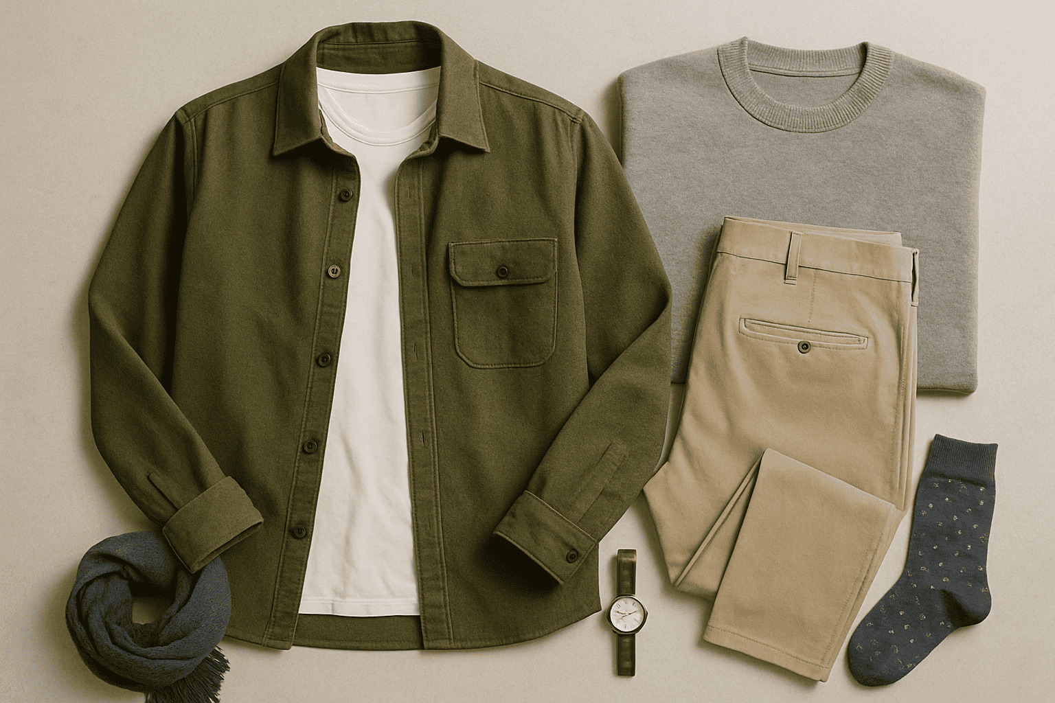 flat lay of men's minimalist clothes