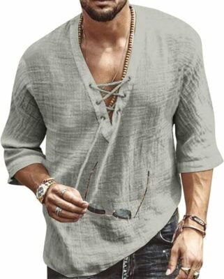 Rela Bota Men's Short Sleeve Beach V-Neck Drawstring