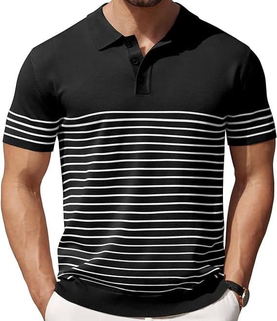 Black Stripe Knitted Polo Shirt