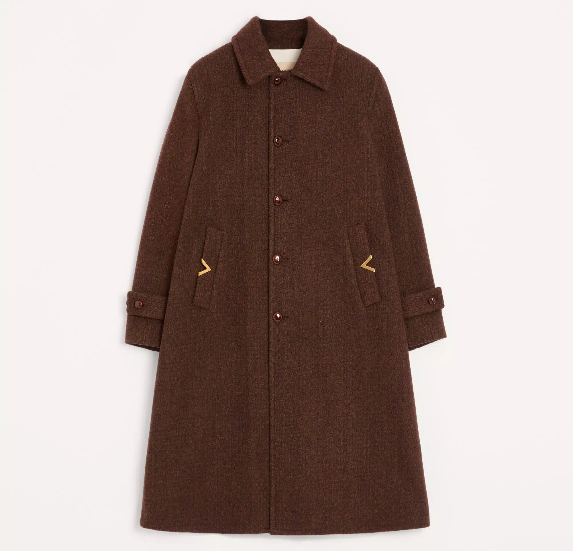 Valentino Single-Breasted Coat in Melange Wool Drape with VGold on Side Pockets