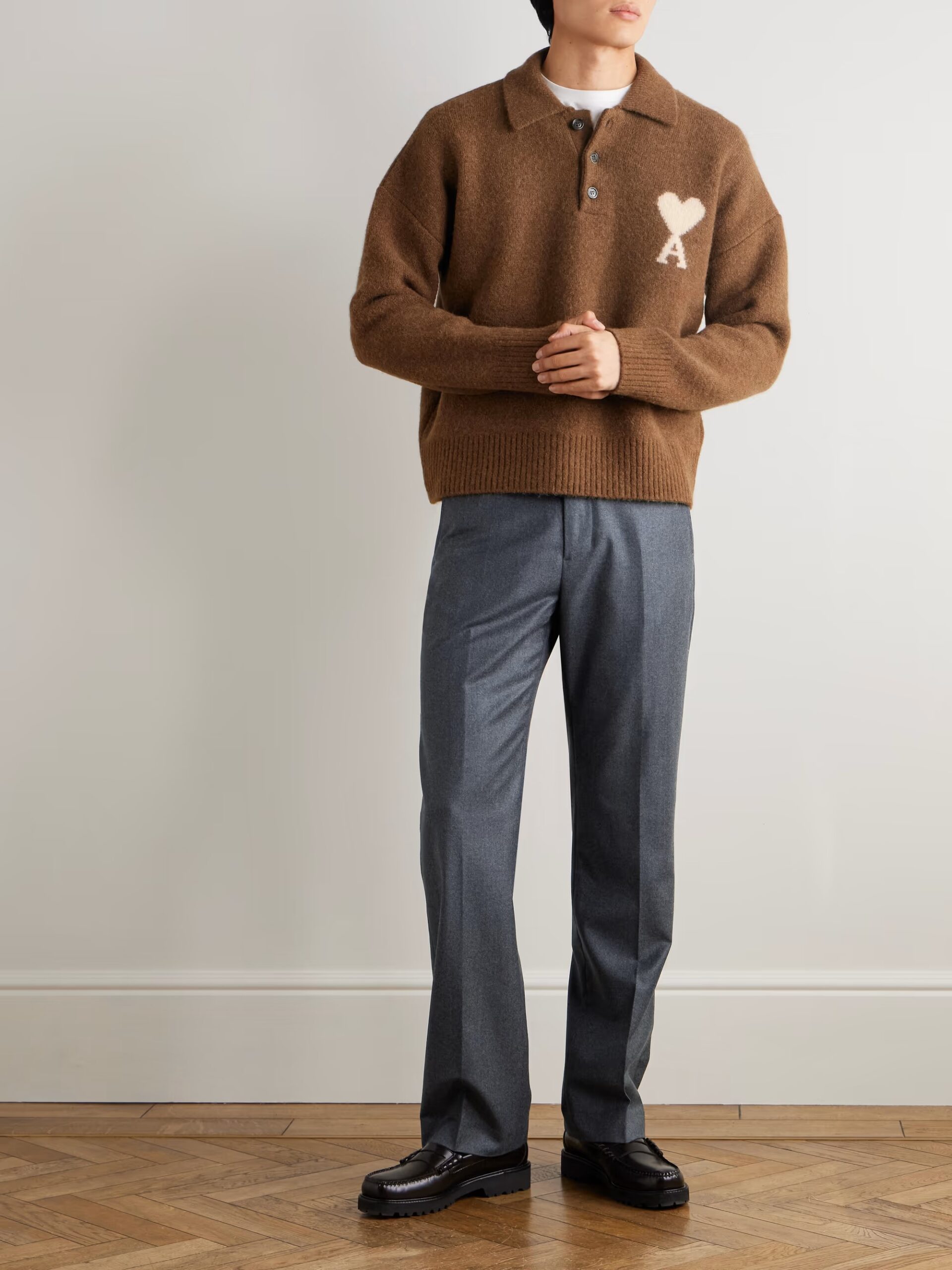 Ami Paris Alpaca-Blend Polo Sweater