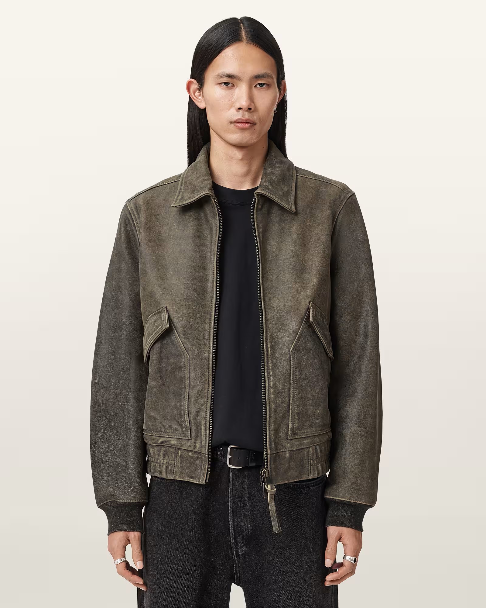 AllSaints Marland Aviator Leather Jacket