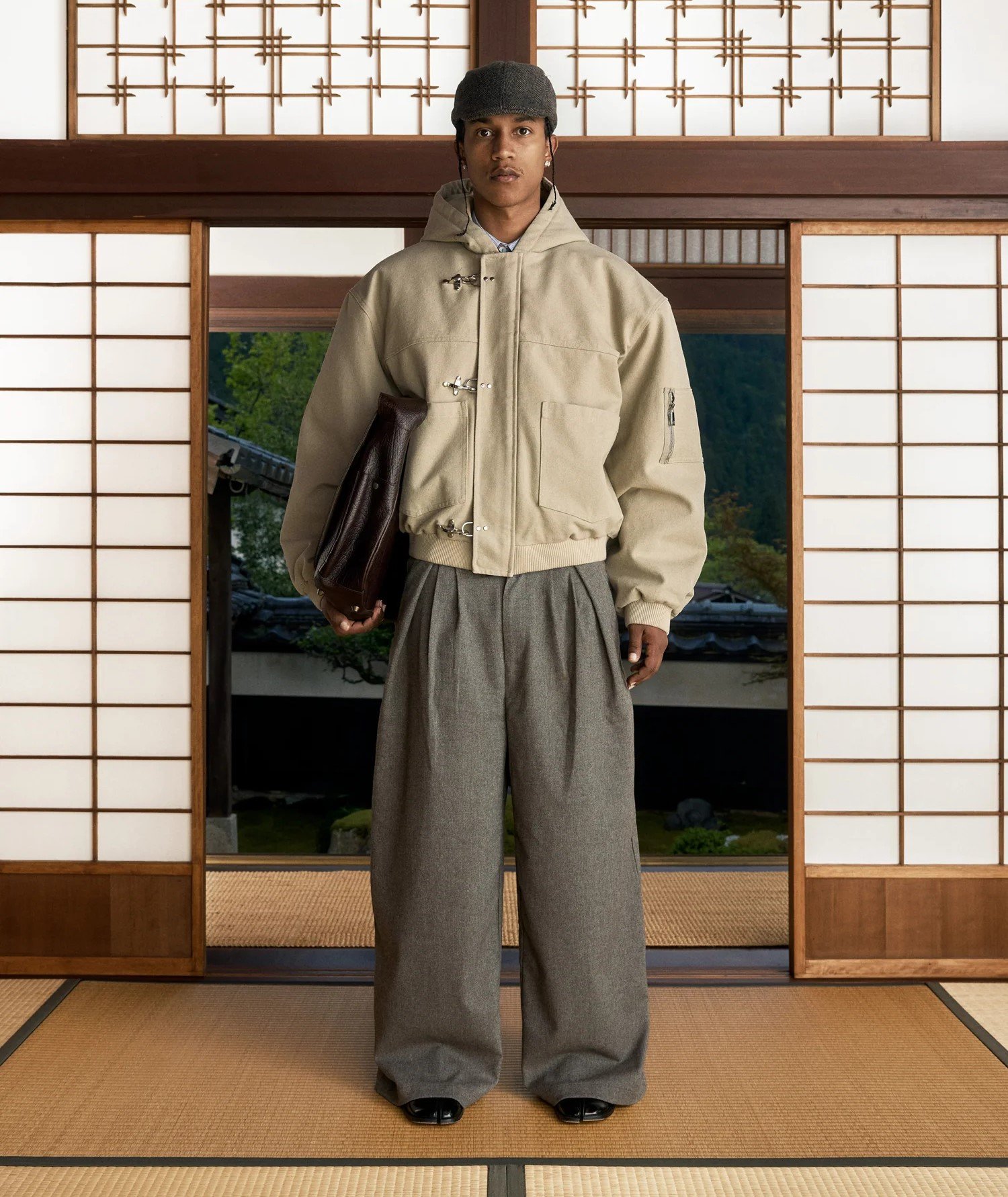 Shinzo Shige 15oz Khaki Canvas Clasp Bomber Jacket