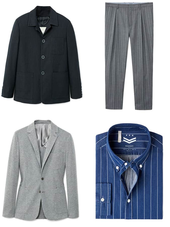 Pinstripe shirts, jackets and trousers for men