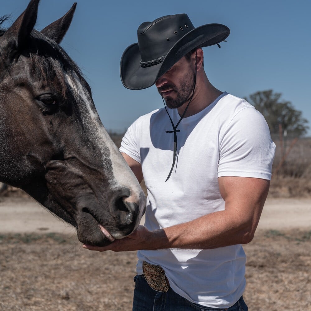 American Hat Makers - Hollywood Black Leather Cowboy Hat