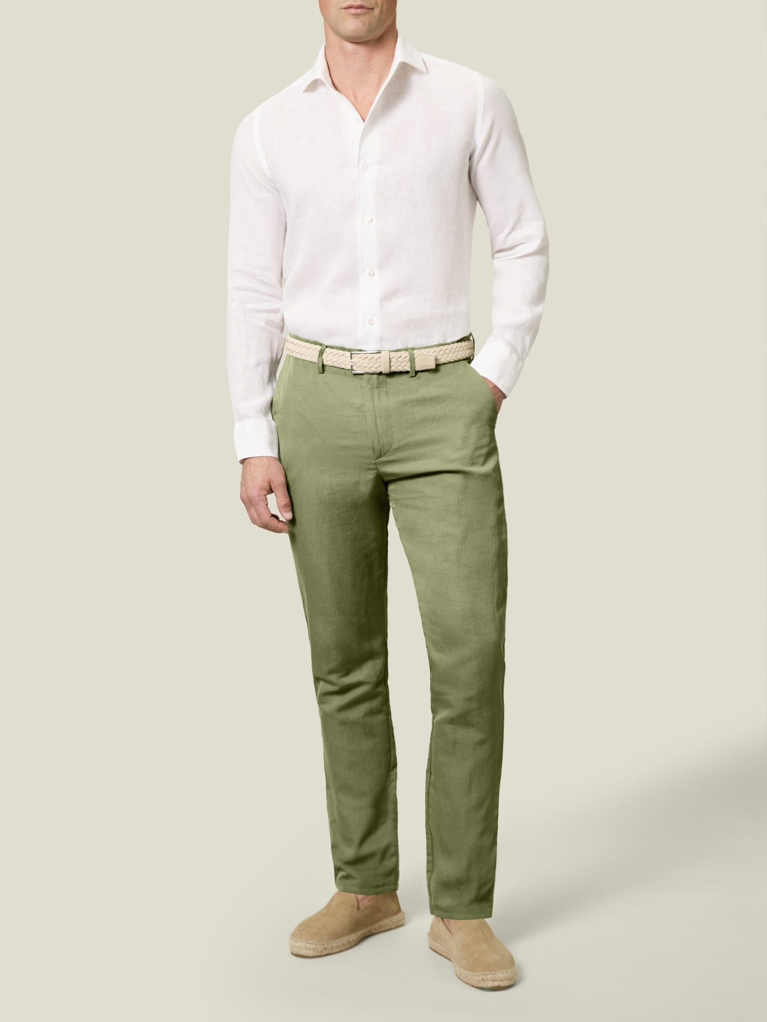 Luca Faloni Sage Green Linen Trousers