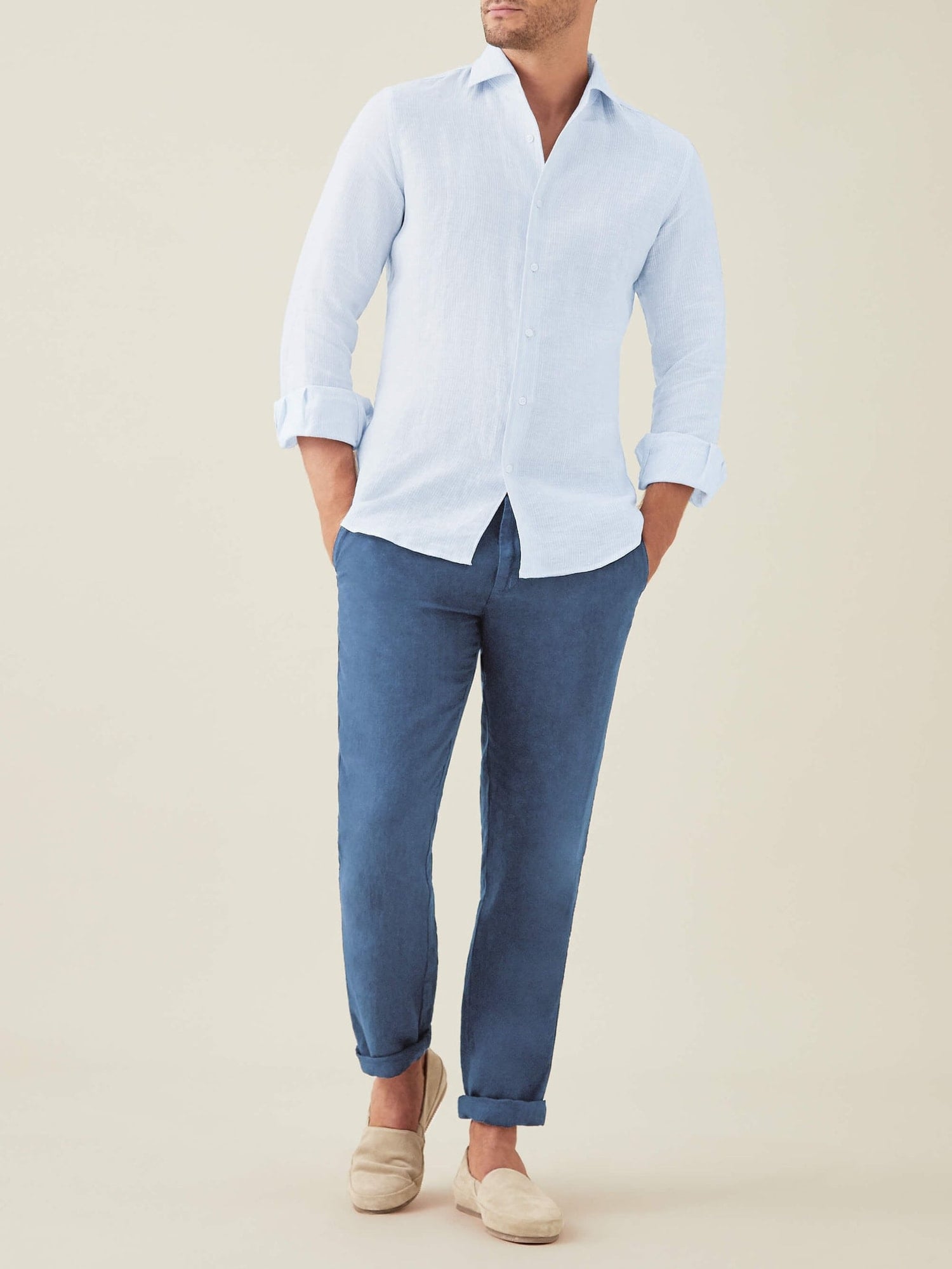 Luca Faloni Pale Blue Linen Portofino Shirt