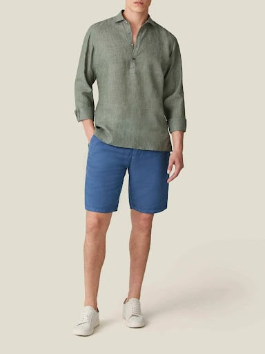 Summer Outfit 4 - Olive Popover with Blue Shorts