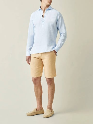 Submit Outfit 5 - Sky Blue Popover with Sand Shorts