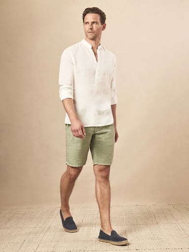Summer Outfit 7 - White Linen Shirt with Green Shorts
