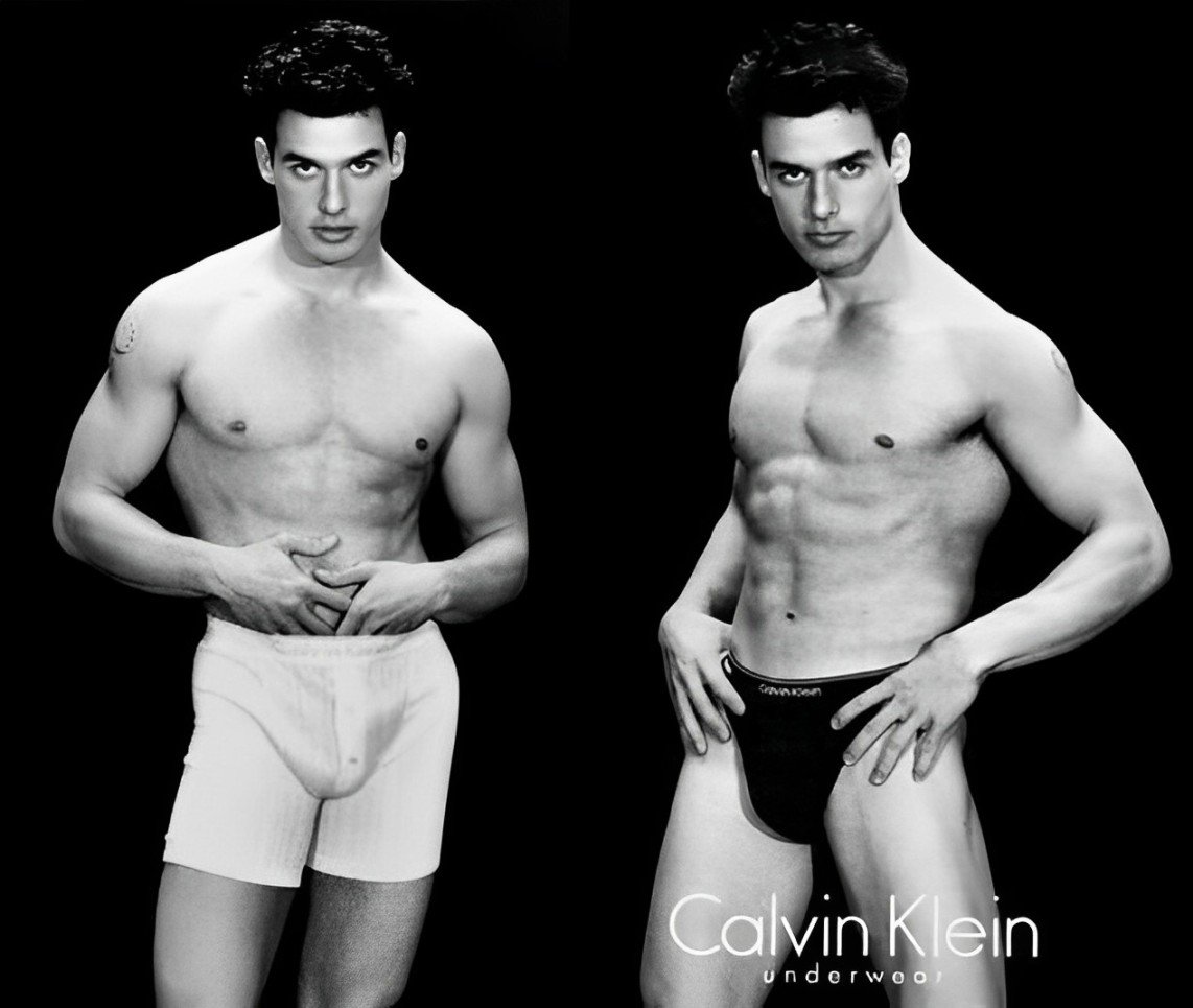 Antonio Sabato Jr. in the 1990 Calvin Klein underwear campaign, the first major celebrity-fronted CK underwear advertisement